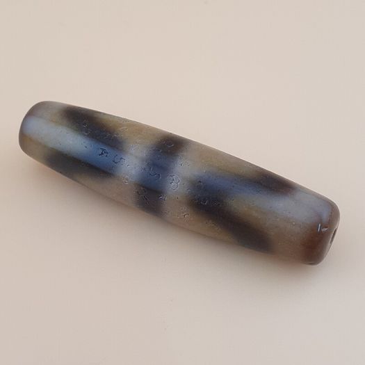 Vintage Himalayan Tibetan Zigzag Pattern Agate Bead Amulet