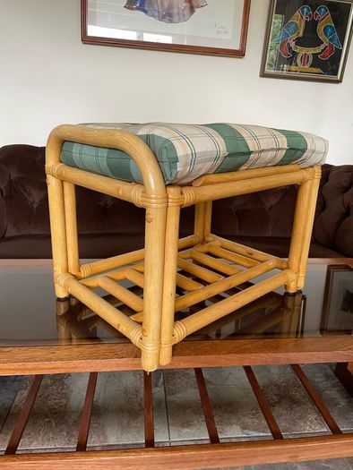 Sturdy Versatile Rattan and Bamboo Low Stool Footstool VGC