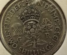 English 2 Shilling Coin 1939