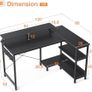 Small Corner Desk, 120 x 50 cm Gaming Desk with Reversible Storage Shelves, L Shaped Desks with Monitor Stand and PC Stand for Home Office, Computer Desks with Headphone Hooks, Black Image 4