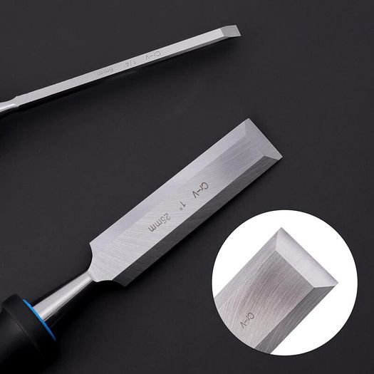4-Piece Sturdy Chrome Vanadium Steel Woodworking Wood Chisel Set 1/4 Inch (6 mm) to 1 Inch (25mm), Plastic Handles with Carry Pouch