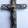 Antique Wooden and Bronze Cross with Mother of Pearl Inlay Image 2