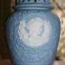 Large Blue Jasperware Vase. 1970s. H-7" Image 10