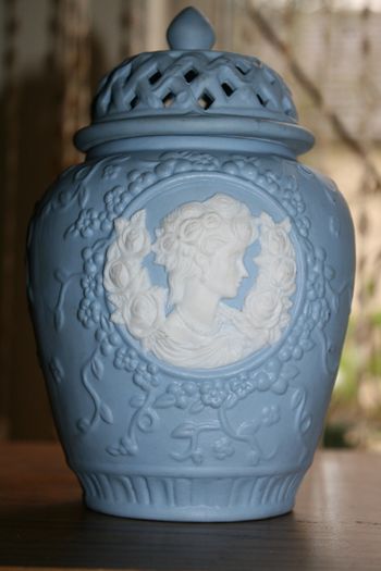 Large Blue Jasperware Vase. 1970s. H-7"
