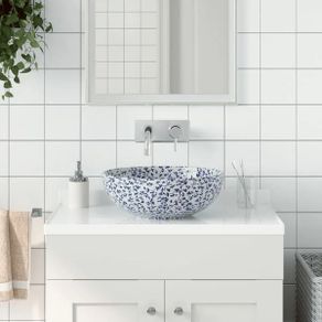 Countertop Basin White and Blue Round 41x14 cm Ceramic