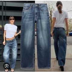 Zara Mid-Waist Straight-Leg Jeans in a gorgeous washed blue denim.  Size 42 UK 14