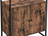 _Sideboard, side cabinet, sideboard, kitchen cabinet with glass surface, living room, hallway, office, sturdy steel frame, tempered glass, industrial design, vintage brown/black