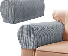 Armrest Covers Set of 2 Spandex Stretch Armchair Protectors Waterproof Anti-slip Furniture Slipcovers for Armchairs Sofa Couches Recliner (Light Grey)