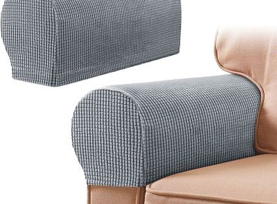 Armrest Covers Set of 2 Spandex Stretch Armchair Protectors Waterproof Anti-slip Furniture Slipcovers for Armchairs Sofa Couches Recliner (Light Grey)