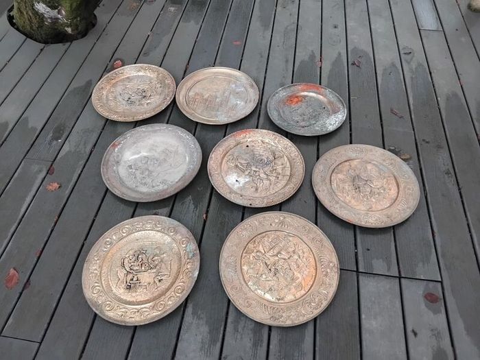 9 large brass trays