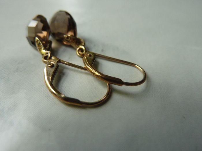 9ct Gold Smoky Quartz and Diamond Drop Earrings, Leverback, 1.58g
