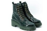 New Unisa Patent Leather Forest Green Biker Boots