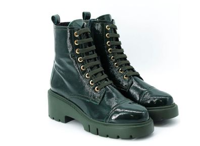 New Unisa Patent Leather Forest Green Biker Boots