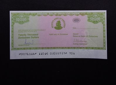Zimbabwe Dollar Travellers Cheque : 20,000 ZD - 2003
