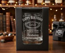 Personalised birthday whiskey glass and gift box