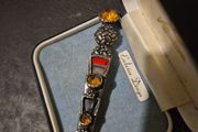 Vintage Miracle Celtic Dagger Brooch Pin with stone inlay &amp; amber colored rhinestones.