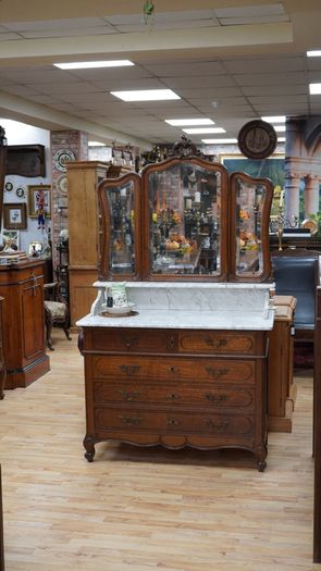 Antique French Oak Dressing Chest with Marble Top
