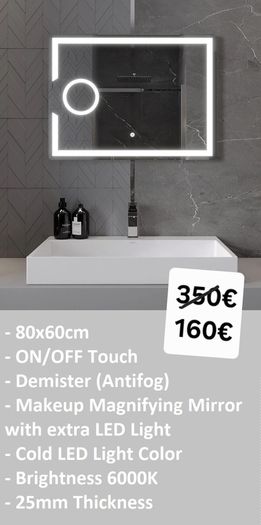 LED Bathroom Mirrors Speakers Demister Antifog Weather Station Clock Dual LED Sensor Touch
