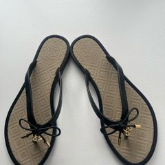 Tory Burch Black Designer Flip Flops