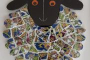 Handcrafted framed Sheep mixed media Mosaic