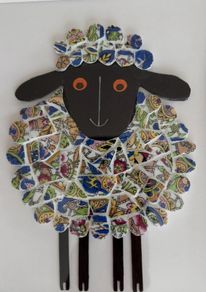 Handcrafted framed Sheep mixed media Mosaic