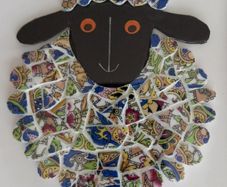 Handcrafted framed Sheep mixed media Mosaic