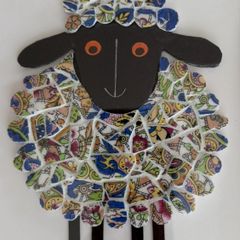 Handcrafted framed Sheep mixed media Mosaic