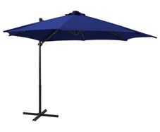 Cantilever Umbrella with Pole and LED Lights Azure Blue 300 cm