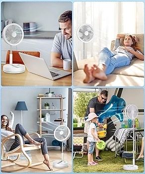 Portable Foldable Standing Fan - 8.6" 8000mAh Rechargeable Oscillating | 4-speed 22dB Silent Fan with Remote. USB Telescopic 3.5" Collapsible Design for Bedroom, Travel, Cruise & Camping.