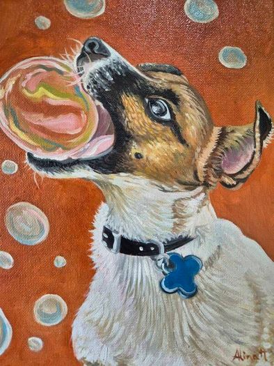 A bubbly Jack Russell - oil painting
