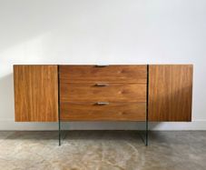 Mid Century Walnut & Glass Sideboard/Credenza