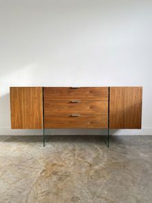 Vintage Mid Century Walnut & Glass Sideboard