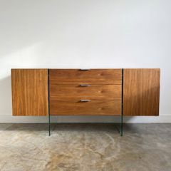 Vintage Mid Century Walnut & Glass Sideboard