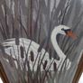 Vintage framed needlepoint tapestry depicting a white swan swimming Image 4