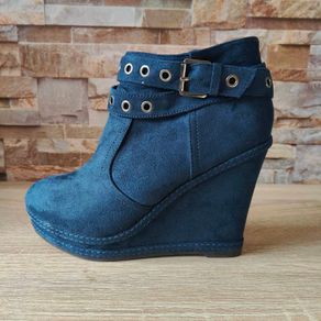Blue Suede, Side Zip Ankle Wedge Boots, Size 6