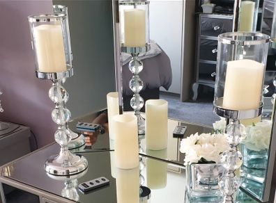 2 silver glass candle holders