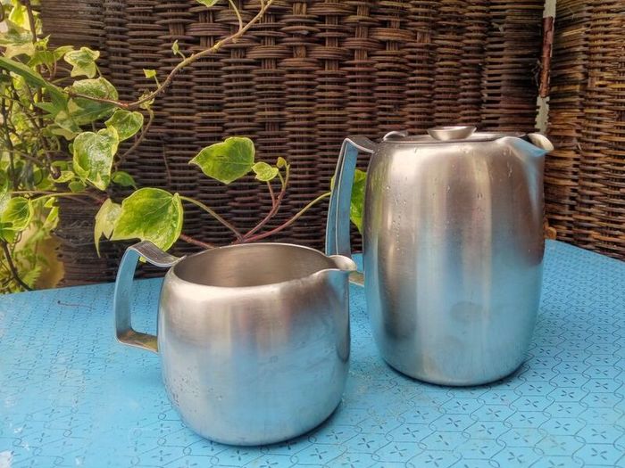 Old Hall,  Stainless steel, vintage teapot and jug