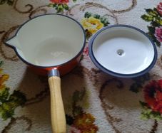 Volcanic enamelled vintage cast iron saucepan
