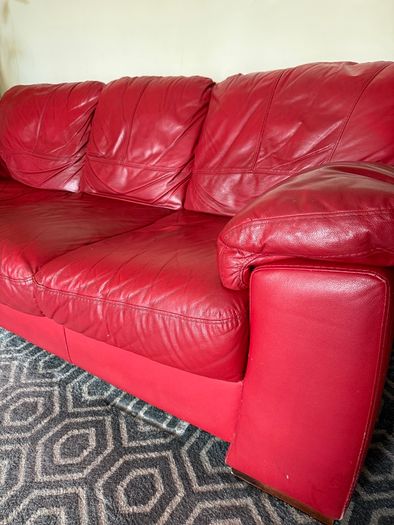 Red Leather 3 seater couch