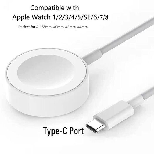 Magnetic USB-C Type C Charging Cable For Apple Watch 8 7 6 5 4 3 2 1 SE 44, 40mm