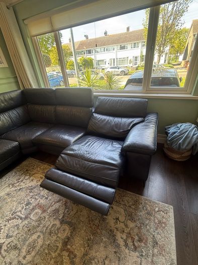 L shape navy leather couch