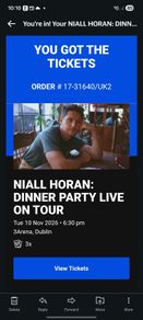 Niall Horan Tickets - 3 x Standing Tues 10th Nov