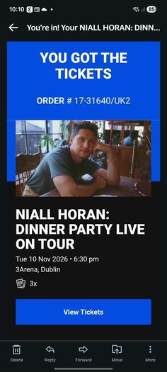 Niall Horan Tickets - 3 x Standing Tues 10th Nov