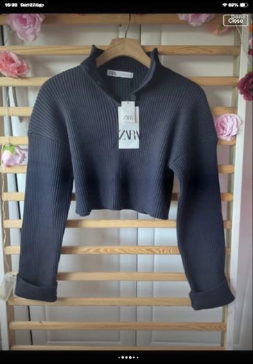 jumper Bnwt Zara navy cropped jumper with button neckline size small