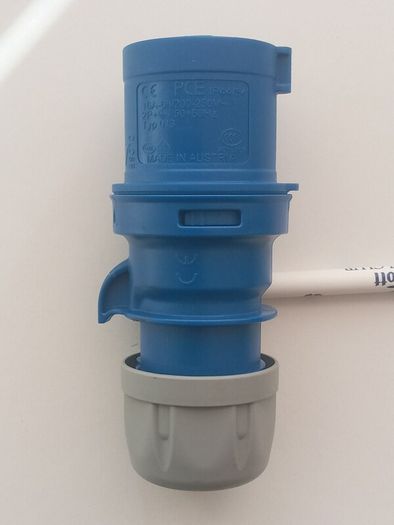 16 Amp 3 Pin PCE Grey & Blue Plug 200-250v. IP44/54