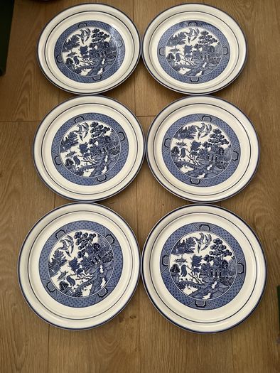 Vintage Arklow Pottery Willow Pattern 6 Dinner Plates as New