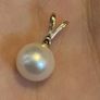 Small pearl pendant or charm with solid yellow 14k gold and a tiny diamond (real) not lab grown Image 6