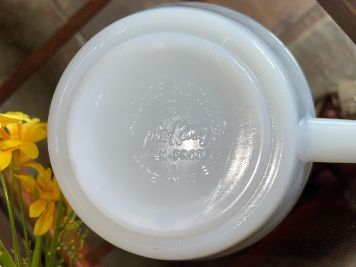 Vintage Mid Century Anchor Hocking Fire King Ovenproof Milk Glass Bowl with Handle 1960 1970s