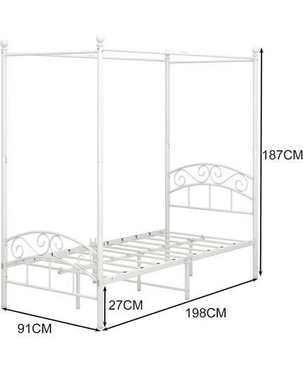 Canopy Bed Frame 3ft Single Size with Ornate European Style Headboard & Footboard