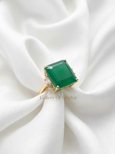 Gold plated Verde Onyx & White Zircon Ring 14K Gold Plated